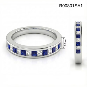Bague de mariage classique en or blanc 18 carats avec saphir bleu et diamants, sertie en canal à taille princesse alternée, pour cadeau d'anniversaire de luxe - Product Image 5