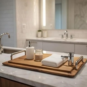 Organisateur de salle de bain en bois de qualité supérieure – Plateau de comptoir en bois massif pour distributeur de savon et accessoires - Product Image 1