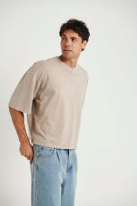 <b>Neutral</b> Tone Oversized Men's shirts Cotton Boxy Crop Tee Drop Shoulder Custom Logo <b>Print</b> Blank Streetwear OEM Bulk - Product Image 3