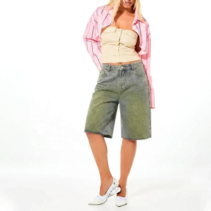 <b>Hot</b> Selling <b>High</b> <b>Waist</b> Stonewashed Denim Shorts Women Loose Fit Vintage Style Straight Leg Casual Summer Cotton Biker Shorts - Product Image 1