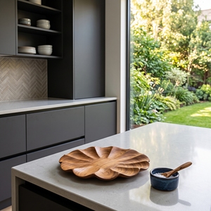 Assiette en bois de teck massif de qualité alimentaire en forme de pétale, bol en bois artisanal, vaisselle artisanale balinaise, plateau de service de luxe pour la restauration - Product Image 2
