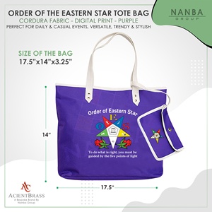 Wholesale Eastern Star Masonic Purple Tote Bag with Zipper Closure Waterproof Codura & Poly-Vinyl for <b>Ladies</b> - Product Image 6