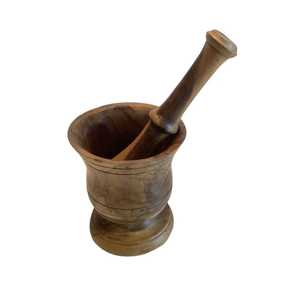 Skies Trader Grooved Wave Pattern Wood Mortar and Pestle Set Manual Spice <b>Herb</b> <b>Grinder</b> Garlic Crusher Kitchen Grinding Bowl - Product Image 2