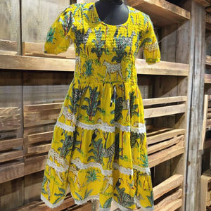 Organic Cotton Floral Hand Block Printed Floor-Length V-neck Elastic Waist Eco-Friendly Vintage Women's Holiday <b>Party</b> Summer - Product Image 3