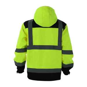 Chaqueta de Forro Polar con Capucha Reflectante de Alta Visibilidad para Hombre, Ropa de Trabajo Resistente al Viento, Abrigo de Seguridad para Invierno con Cierre de Cremallera - Product Image 3