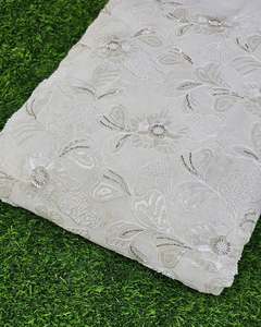 Tissu brodé perlé personnalisé, tissu à sequins, tissu dentelle, tissu organza pour kaftan, abaya, robe, textile, exportateur et acheteur en gros - Product Image 3