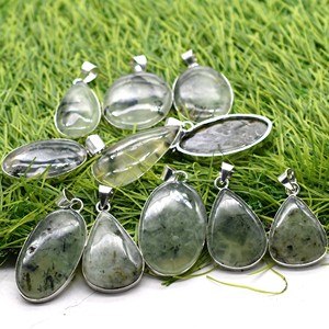 Collares con Colgante Ovalado de Prehnita, Chapado en Plata 925, Joyería de Piedras Preciosas Naturales, Unisex, para Uso Diario, Regalo - Product Image 2