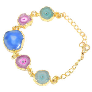 Pulsera de Cadena Ajustable con Baño de Oro de 24K y Piedra Preciosa de Cuarzo Solar Natural de Diseño Contemporáneo para Mujeres y Niñas, Venta al Por Mayor - Product Image 2