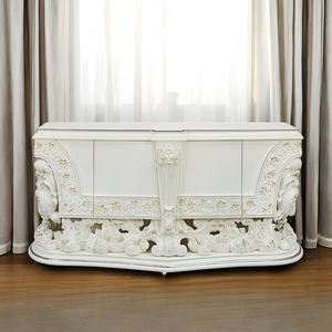 Juego de Comedor Clásico Blanco Premium, Madera Sólida, Tallado a Mano, Elegante Mesa de Comedor, Vitrina para Exhibición de Colecciones - Product Image 4
