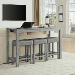 Set da Pranzo con Tavolo Bar con Presa di Corrente da 59 Pollici, 3 Sgabelli Imbottiti, 4 Pezzi per Soggiorno e Ufficio - Product Image 1