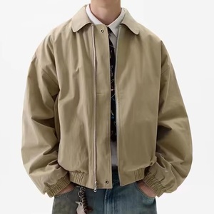 Blouson bomber kaki pour homme, col rabattu, fermeture éclair, couleur unie, manches classiques, vêtement décontracté pour l'automne - Product Image 1