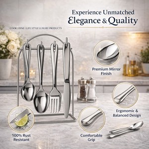 24-Piece Modern Sustainable Stainless Steel Cutlery <b>Set</b> with Stand Dishwasher Safe Premium Silver Finish <b>Spoon</b> <b>Fork</b> Knife <b>Set</b> - Product Image 4
