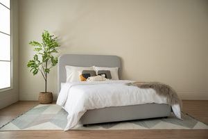 Modern Queen Size Upholstered Platform <b>Bed</b> with Plush <b>Cushion</b> Headboard Minimalist Light Gray Fabric Frame for Master Bedroom - Product Image 4
