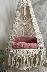 Cream <b>macrame</b> swing with pink cushions, <b>Hanging</b> <b>Chair</b>, Hängesessel, Swing <b>Chair</b>, <b>Macrame</b> Rocking Swing <b>Chair</b>,<b>hanging</b> <b>chair</b> - Product Image 1