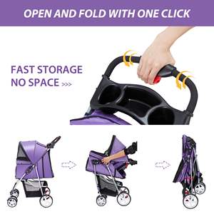 Poussette pour animaux de compagnie à quatre roues compacte TH-PPS-348 avec cadre pliable à roulettes lisses et ventilation en maille - Product Image 4