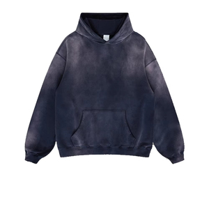เสื้อฮู้ดดี้สตรีทแวร์แบบสั่งทำปี 2026 สีซีดจาง สไตล์ดรอปโชว์เดอร์ หนานุ่ม ทรงโอเวอร์ไซส์ แบบซิป มีฮู้ด  เสื้อฮู้ดดี้ทรงครอปสีซีดจางสำหรับผู้ชาย - Product Image 4