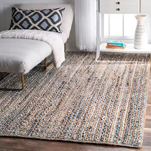 Tapis tressé en jute et denim pour salon, couleur personnalisable, idéal pour la décoration de la maison, de la chambre, des centres de villégiature et des fermes, prix raisonnable - Product Image 4