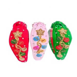 Elegant Seed Beaded <b>Headbands</b> Indian Manufactured Christmas Hairbands Seed Beaded Top Knotted <b>Headbands</b> Accessories Girls - Product Image 1