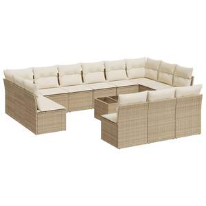 Conjunto de Sofás Modulares Grandes de Ratán Sintético PE Beige para Jardín, Muebles de Jardín Modulares Cómodos - Product Image 2