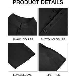 2025 <b>Men's</b> Abaya Thobe Kaftan Plain Gown Henley <b>Shirts</b> with <b>Longline</b> Banded Collar and Arabic T-<b>shirt</b> Design - Product Image 4