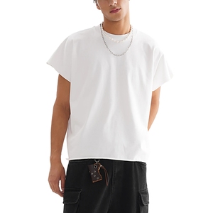 Men <b>White</b> Cap Sleeve Boxy T Shirt Sleeveless Muscle <b>Tee</b> Cotton Streetwear Wholesale Blank Tank Top - Product Image 4