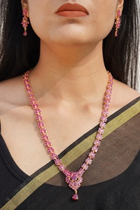 RAY FINE ORNATES <b>Ruby</b> Pink 22K Gold Plated Vintage Bridal Wedding Statement <b>Necklace</b> IGI Certified Traditional Ethnic Jewelry - Product Image 3