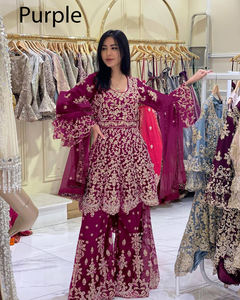 Ropa india y pakistaní Gharara diseños Punjabi Girl Sexy hermoso Salwar traje cuello diseños Sarara mujer vestido al por mayor - Product Image 4