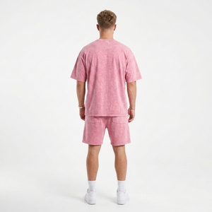Wholesale Summer Casual Wear New Arrival <b>Men's</b> Short Sleeve T-<b>Shirt</b> Shorts Sets Breathable Polyester/Cotton Solid Color High - Product Image 6