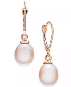 Orecchini pendenti rosa coltivati di perle d'acqua dolce (8-1/2mm) in oro rosa 14k | Macacy's - Product Image 2