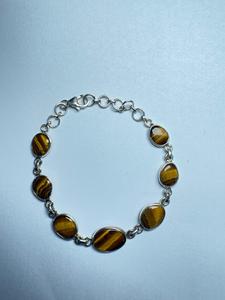 Tiger Eye 925 Silver Chain <b>Bracelet</b> Bezel Set Natural <b>Stone</b> Luxury Classic Style Unisex Everyday Wear Wedding Anniversary Gift - Product Image 4