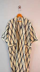 Traditional Pure Cotton Summer <b>Bridal</b> Hippie Kimono Long Crossover Breathable Quick Dry Block Printed Cotton Robe Sleepwear - Product Image 4