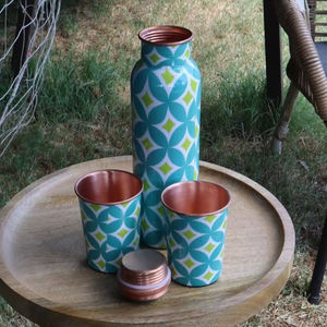 Retro Geometric Copper Water Bottle <b>Set</b> With Matching <b>Tumblers</b> Colorful Reusable Drinkware Kitchen Office Travel Gift - Product Image 1