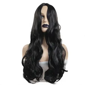 Perruque synthétique sans colle prête à porter, extra longue, lisse, noire foncée, avec raie au milieu, pour femmes, haute qualité - Product Image 5