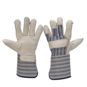 Cow Grain Leather Work Gloves <b>Patch</b> Palm Vein Protection Cotton Striped <b>Back</b> Palm Lined 4.5 Inch Safety Cuff Durable Use - Product Image 1