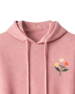 Sudadera con Capucha Rosa Polvoriento para Mujer, de Algodón y Felpa, con Bordado Floral, Estilo Casual Urbano, Venta al por Mayor de Fábrica OEM - Product Image 4