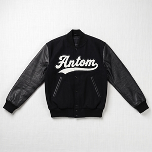 Blouson universitaire noir personnalisé pour homme, style bomber vintage, vierge, pour la vente en gros, avec col montant, style baseball et Letterman, décontracté - Product Image 1