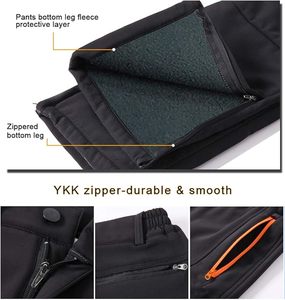 Pantalones de esquí y snowboard negros para hombre con cremalleras naranjas y rodillas reforzadas, ropa de invierno a prueba de viento - Product Image 2