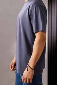 T-shirt décontracté pour homme à manches courtes, 100 % coton, 260 grammes, style vintage imprimé à épaules tombantes, tricoté - Product Image 3