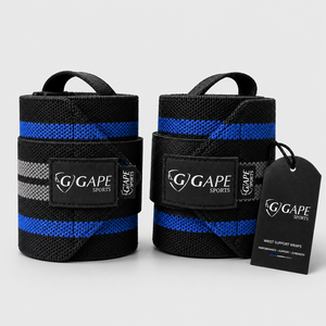 GAPE SPORTS Bandes de soutien pour poignets Noir Bleu Gris Fermeture réglable à boucle auto-agrippante pour la musculation Entraînement de force Unisexe - Product Image 1