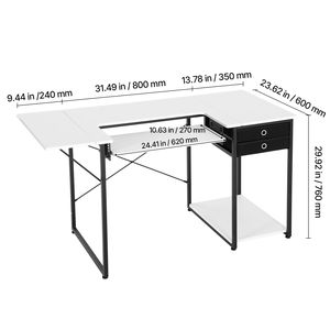 Tavolo Multifunzione per Macchina da Cucire con Cassetti, Ripiano Laterale Pieghevole e Gambe in Acciaio Regolabili, Scrivania per Computer e Tavolo da Cucito - Product Image 2