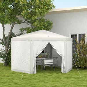 Gazebo Esagonale Bianco Crema 4x3,3m con Pareti in Rete per Feste all'Aperto - Product Image 2
