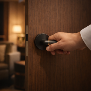 Modern Brass Lever Door <b>Handle</b> Set Matte Black Finish with Gold <b>Copper</b> Accent Rings | Interior Door Hardware Premium Quality - Product Image 3