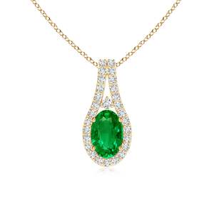 14K <b>Solid</b> <b>Gold</b> Natural Emerald Classic Diamond Halo <b>Pendant</b> Fine Jewellery Neo Heritage Wedding Anniversary Gift For Her 2026 - Product Image 1