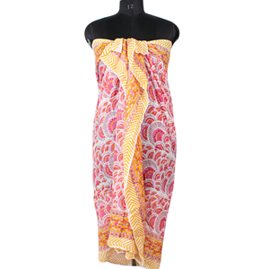 Vibrant Multicolor Handmade Block Printed Eco-friendly Reversible Cotton Sarong Long Pareo Summer Dress <b>Wrap</b> Scarf - Product Image 1