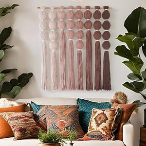 Fiber <b>Art</b> <b>Macrame</b> Wall Hanging with Knotted Ball Detail and Soft Fringe Boho Home Accent - Product Image 1