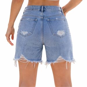 Shorts de Mezclilla Azul Claro para Mujer, Cintura Alta, Casuales, de Verano, Ligeros, Estilo Urbano - Product Image 2