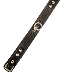 Gargantilla Minimalista de Cuero PU Negro con Forma de Corona, Cadena de Eslabones, Anillo Plateado y Tachuelas, Accesorio de Moda Unisex para Fiestas - Product Image 2
