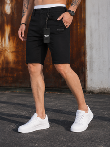 Shorts en jean noir pour homme F2WIN, coupe droite, taille mi-haute, style formel d'été, respirant, en coton tricoté, séchage rapide - Product Image 1