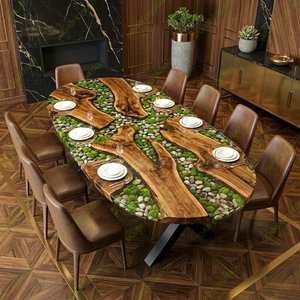 TIMELESS CRAFT Riverstone <b>Moss</b> Handmade <b>Live</b> Edge Wood Modern Customized Shape Dining Table Indoor Luxury Nature Inspired - Product Image 1