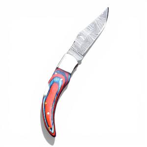 Cuchillo de bolsillo plegable de acero de Damasco hecho a mano DIY con punta de gota, personalizable OEM, con bloqueo interno y funda de cuero, para caza, venta al por mayor - Product Image 1